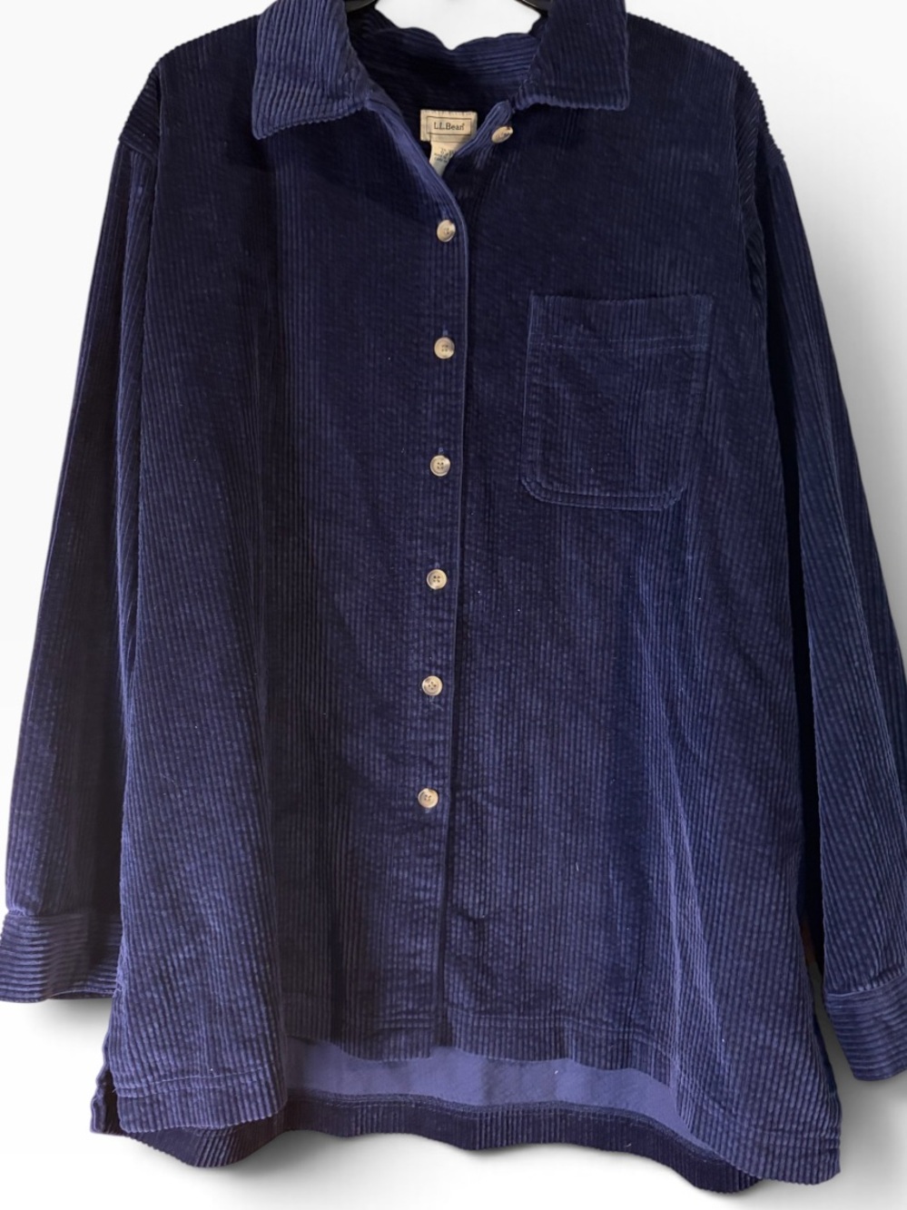 L.L.Bean Navy Wide Wale Corduroy Button Front Shirt Women’s 1X Cotton